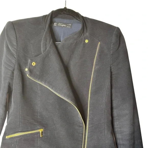 Zara Velvet Like Moto Bomber Collarless Jacket w/ Gold Zipper & Stud Detail sz M - Picture 9 of 16